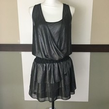 CUTE Black Metallic Peplum Tiered Tunic Peplum Mini Dress Tank womens 2p xs