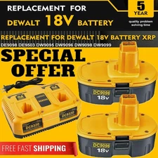 2Pack 18V XRP Battery or Charger for DEWALT DC9096-2 DW9095 DW9096 DC9098 DC9099