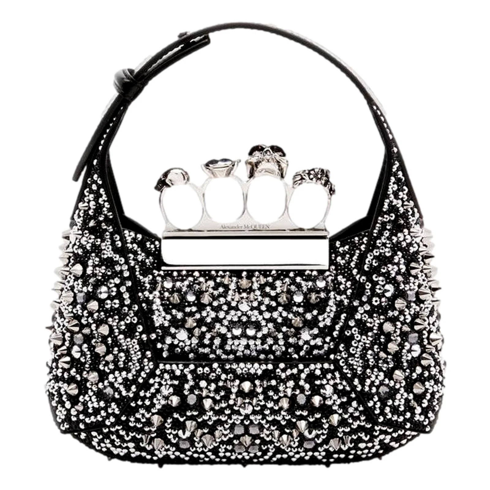 Alexander McQueen — Alexander McQueen Crystal Jewelled Hobo Bag Black Skull Knuckle New