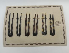 6 Vintage Celluloid Hair Forks Pins Tortoise Shell Gesetzlich German New NOS