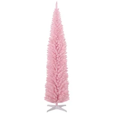 HOMCOM 8ft Pink Slim Pencil Artificial Christmas Tree with Stand