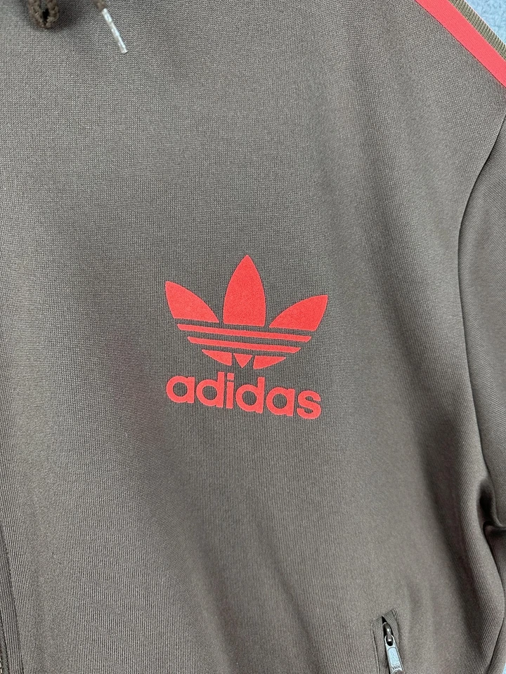 Adidas Originals Hoodie Mens 2XL Brown Red Trefoil 3-Stripes Full Zip Sweatshirt - Image 3 of 4