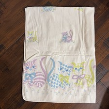 Vintage 1970s Hospital Pastel Cat Kitten Flannel Baby Receiving Blanket 24  x38  