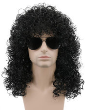 70s 80s Men s Long Curly Black Afro Punk Rocker Costume Wig for Halloween