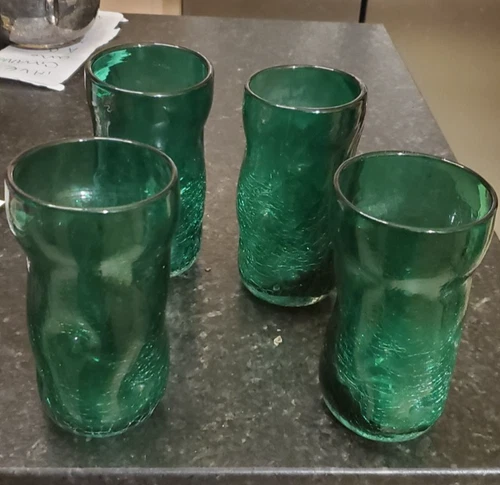 Vintage Blenko Glass Green 4 Tumblers Excellent MCM USA 6"