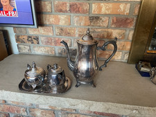 Wm. Rogers #800 coffee pot & creamer unknown sugar silver plate & tray lot