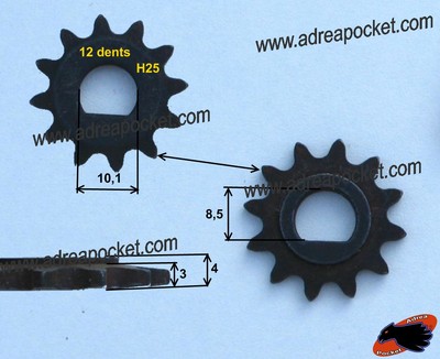 Ritzel 12 Zähne 8x10 H25 6mm Elektroroller
