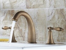 Antique Brass Widespread Bathroom Faucet 3 Hole Vanity Sink Mixer Tap wnf064