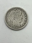 1907 BARBER SILVER QUARTER 25c