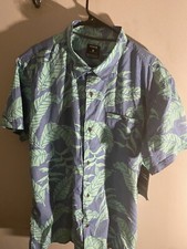 Hurley Mens Large Tropical Palm Leaf Hawaiian Blue  Green Casual Surfer Shirt