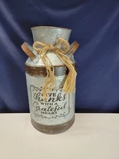 "Give Thanks With A Grateful Heart"  Metal Milk Container Aluminum Rustic #2