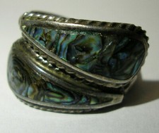 Antique Sterling Silver Modernist Ring Abalone Shell Inlays Marked 925 Mexico