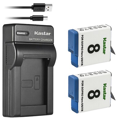 SLIM Charger & 2 Battery for GoPro HERO8 BLACK AJBAT-001 HERO7 HERO6 HERO5 2018