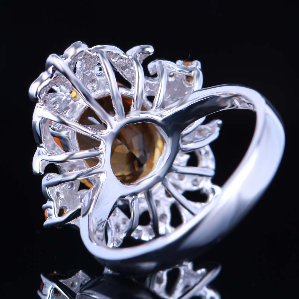 アクセサリー K18 ring size 09 Sterling Silver 925 Oval 9.5x13.5x5.5mm Citrine&Diamonds