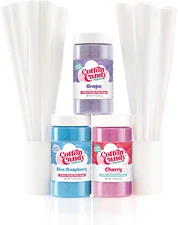 Cotton Candy Express Floss Sugar Variety Pack with 3 - 11Oz Plastic Jars of Cher