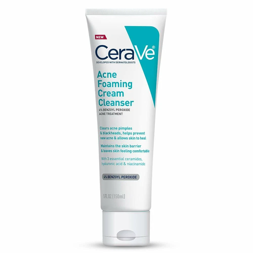 CeraVe Acne Foaming Cream Cleanser Acne Treatment Wash with 4% Benzoyl Peroxide