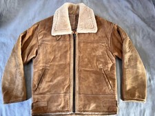 VTG 70  s Tan Suede Bomber Jacket Buckle Neck Zip Fleece Lined 44  Chest