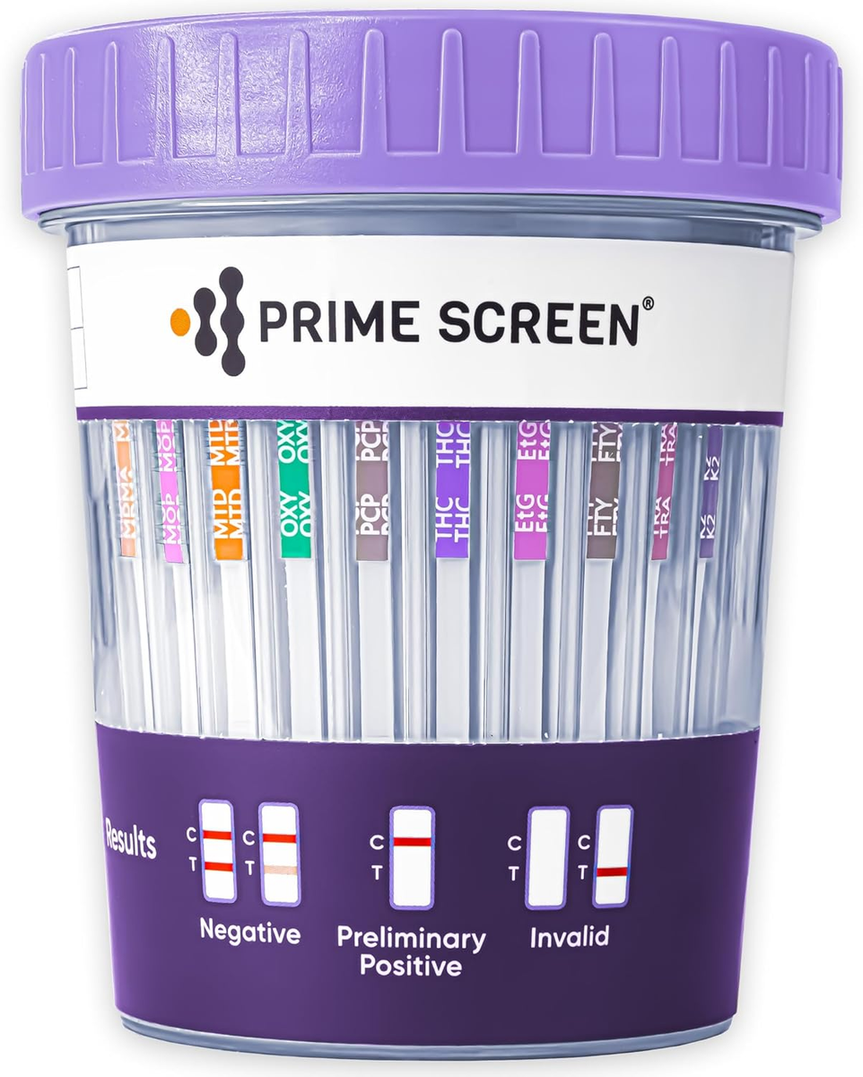 Prime Screen Multi-Drug Urine Test Cup 16 Panel Kit (Amp,Bar,Bup