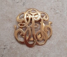 Vintage Gold Tone Monogram Dress Scarf Clip