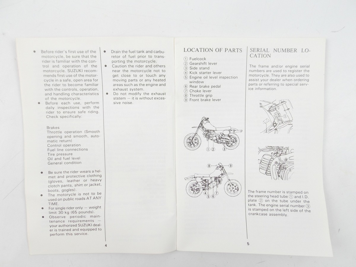 1991 SUZUKI JR50 OWNER USER MANUAL BOOK CATALOG ENGLISH 99011