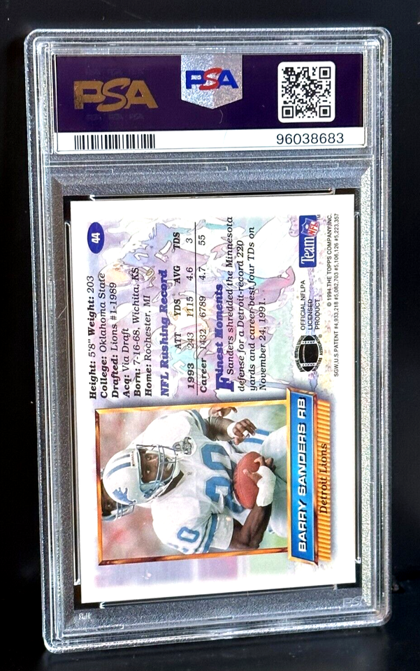 1994 TOPPS FINEST BARRY SANDERS 44 DETROIT LIONS PSA 8 NMMT! eBay