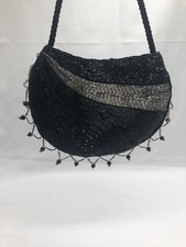 Black and Silver Beaded Evening Bag Glass Bugle and Seed Beads Gorgeous
