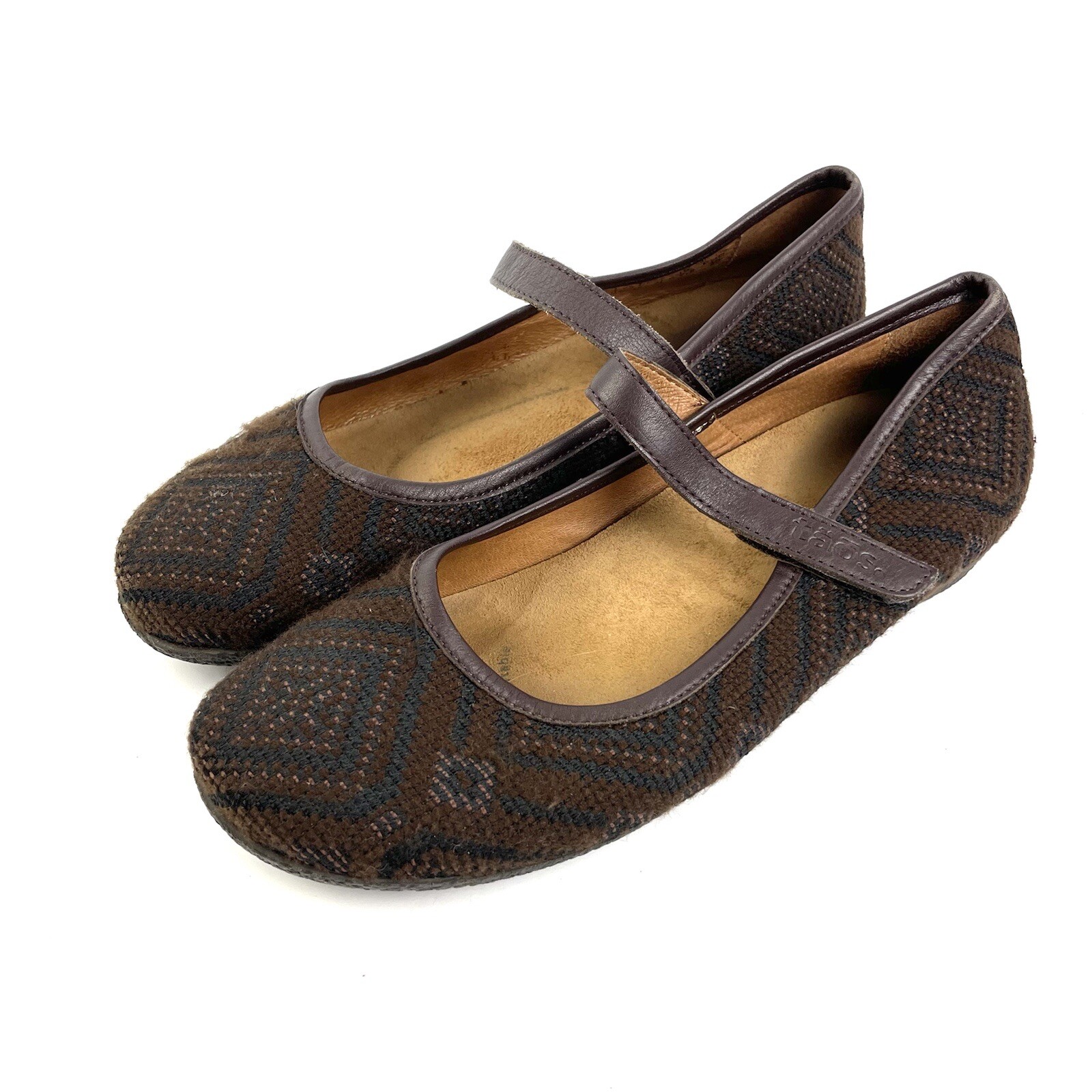 Taos Mary Jane Shoes 8.5 Brown Fabric Comfort Geometr… Gem