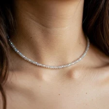 AA++ Dainty Labradorite Faceted Round Gemstone Beads Women Choker Necklaces 18''