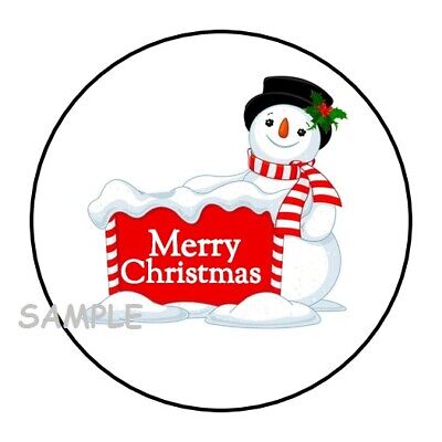 Blue & Gold Labels 'MERRY CHRISTMAS' Gift Seal Christmas Stickers Snowman Red