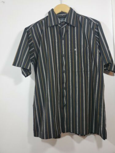 RHOMBERG Switzerland Men's Size Small/15 Shirt Black Stripes Short Sleeve Button