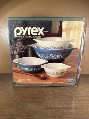 Vintage Pyrex Set 4 Colonial Mist Cinderella Nesting Bowls 441, 442, 443, 444
