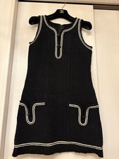 CHANEL Dress Size 34 Black Tweed Sleeveless with Logo Buttons and Pockets