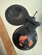 Black Wooden  Castanets Hand Painted   with Flamenco Dancers Vintage