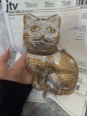 Off Park Collection Crystal Studded Kitty Cat Shaped Mini Purse Leather NWOT