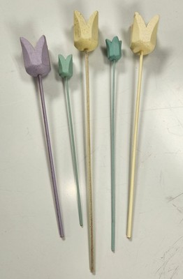 Vintage Wooden Hand Carved Tulips - Set of 5