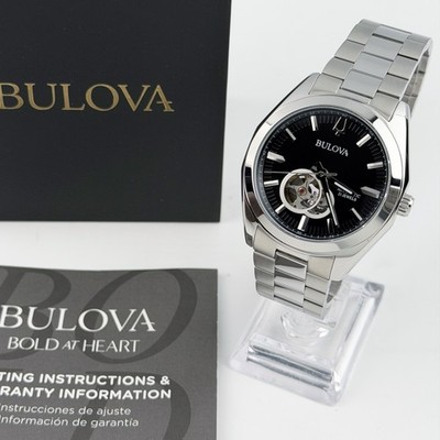 Men's Bulova Surveyor Black Dial Open Heart 96A270 New Automatic Watch 42mm