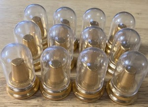 Lot of 12 1979 Enesco Clear Domed Plastic Thimble Box Holder. (D