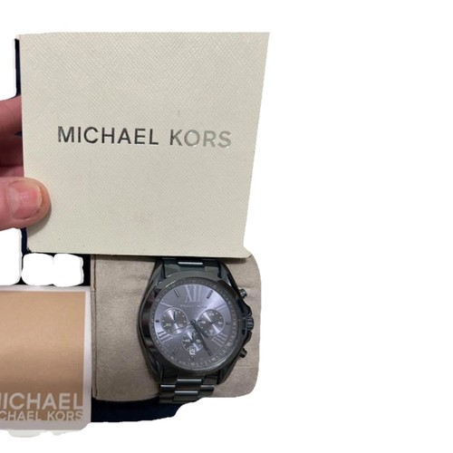 Michael Kors 44mm Black Stainless Chronograph Date Quartz Watch Gray Dial Box