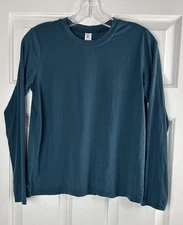 ATHLETA Girl Top Size L/12 Green/Blue Long Sleeve Pleat On Back Thumbholes