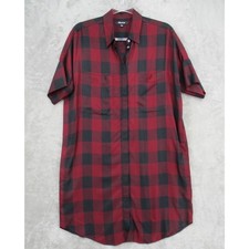 Madewell Shirt Dress Women Small Buffalo Plaid Button Front Relaxed Pockets Red