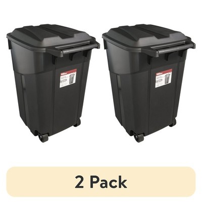 2 pack - Hyper Tough 45 Gallon Wheeled Heavy Duty Plastic Garbage Can - Black