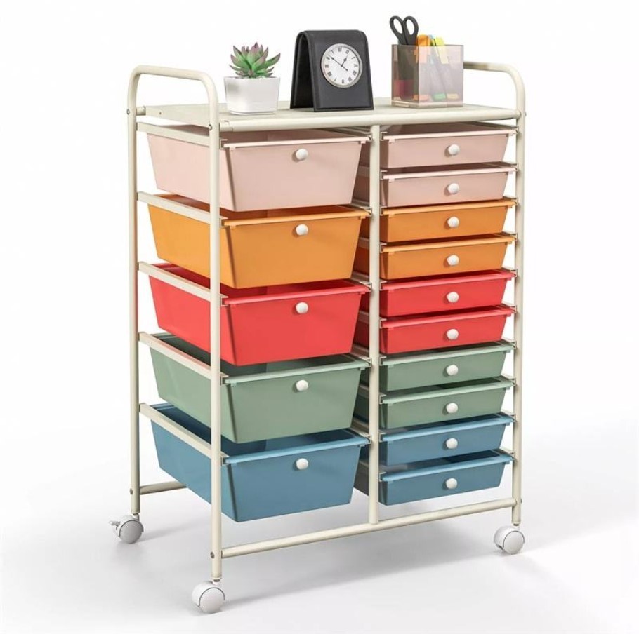 Costway 15-Drawer Rolling Storage Cart with Wheels for Tools & Scrapbook Paper