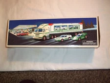 #1 HESS Toy Truck and Racers 1997 Tractor Trailer and race cars NIP