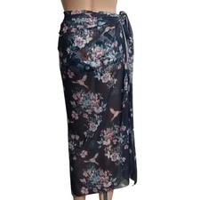 Sheer Floral Bird Print Long Beach Sarong Wrap Skirt Cover Up