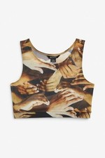 Monki Brown Mesh Crop Top Brand New