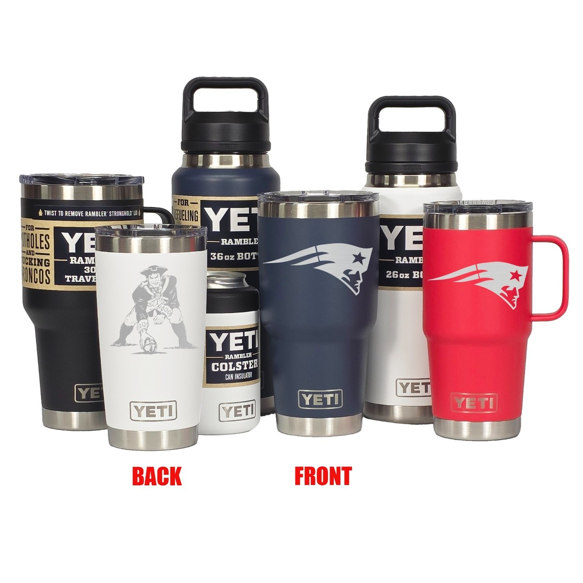 New England Patriots YETI Laser Engraved Tumblers, Mugs, Can