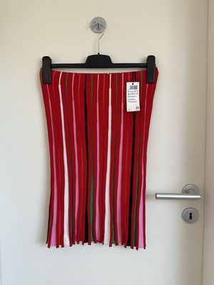 MARC CAIN Damen Rock N2 Midi Länge Rot Weiß Grün Gestreift Elastischer Bund