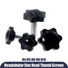 M4 M5 M6-M10 Plastic Black Rosette Thumb Screws Knobs Bolt Star Knob Thumbscrews