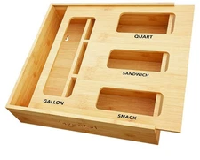 SpaceAid Bag Storage Organizer for Kitchen Drawer, Bamboo Organizer, Gallon,Qt