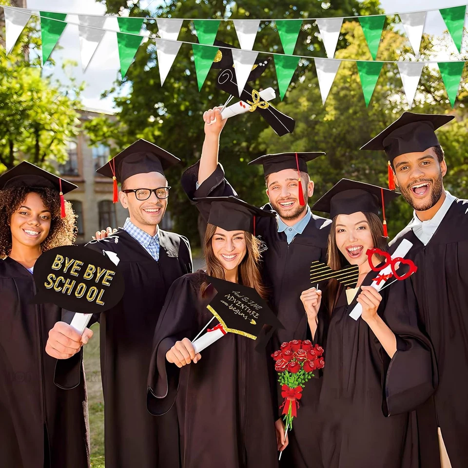 Banderín banderín triángulo brillante plata verde 32,8 pies bandera tela metálica Foto 3 de 4